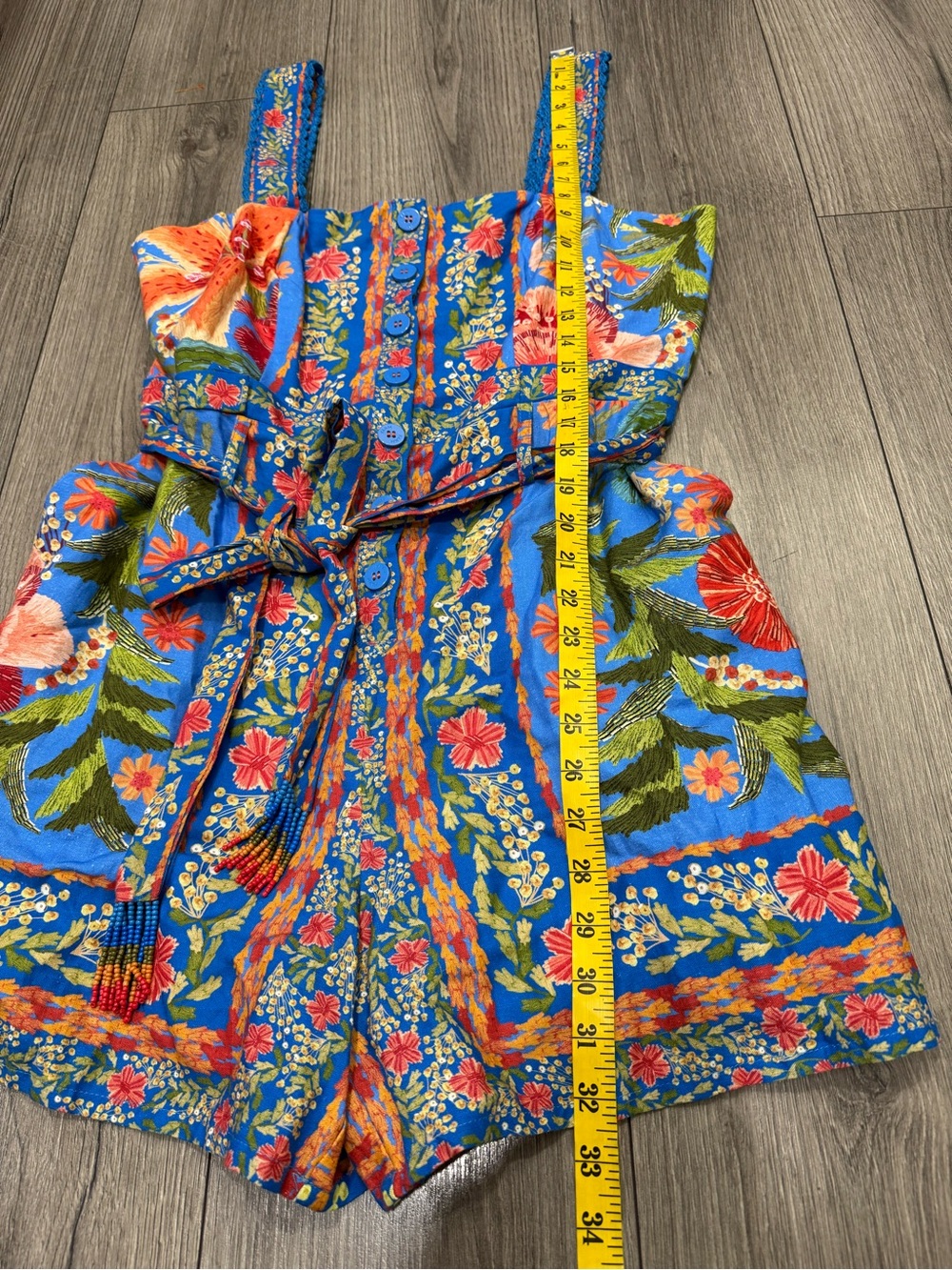 NEW FARM Rio Stitched Garden Floral Belted Linen Blend Romper SZ Large - Picture 8 of 10